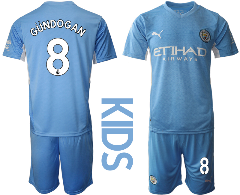 Youth 2021-2022 Club Manchester City home blue #8 Soccer Jersey